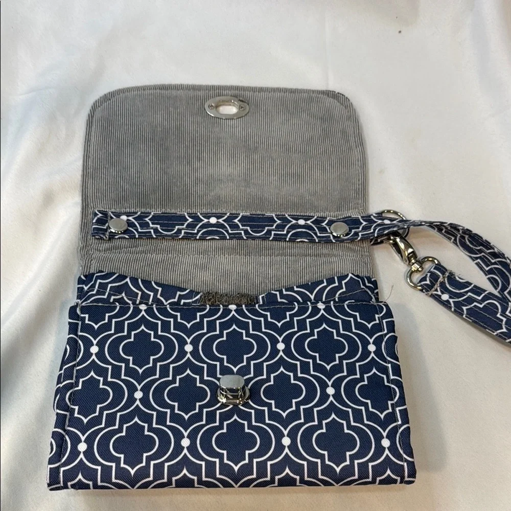 Lilly Bit by Demdaco Navy Blue Trellis Print Folding Diaper Clutch Shoulder Bag